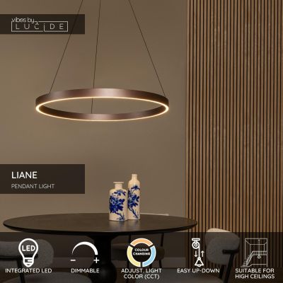 Lucide LIANE - Pendant light - Ø 80 cm - LED Dim. - CCT - 2x36W 2700K/4000K - Suitable for double-height spaces and high ceiling - Rust Brown - Vibes
